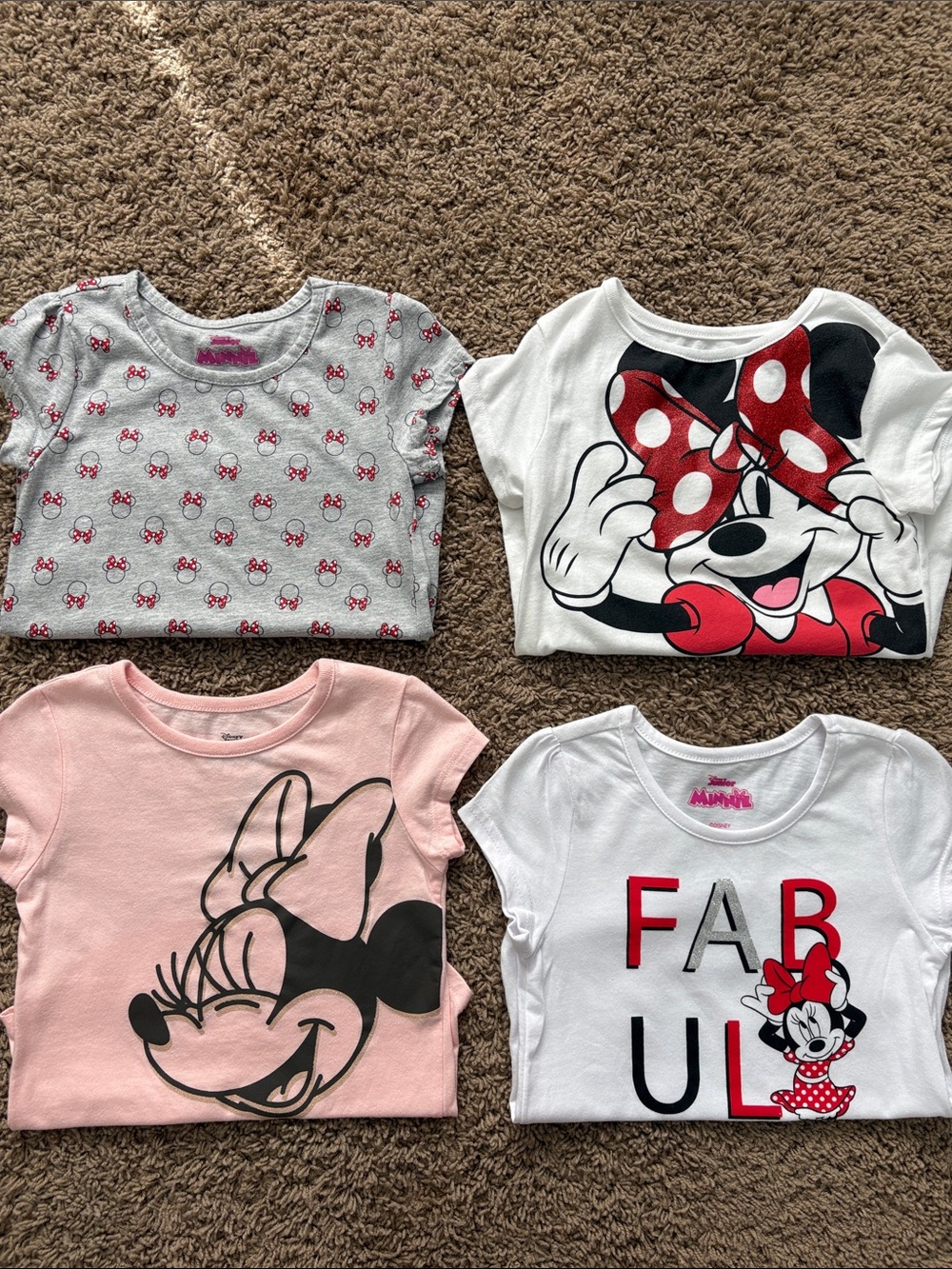 Disney Girls Minnie Mouse Short Sleeve Tees - Pink, Gray, White
